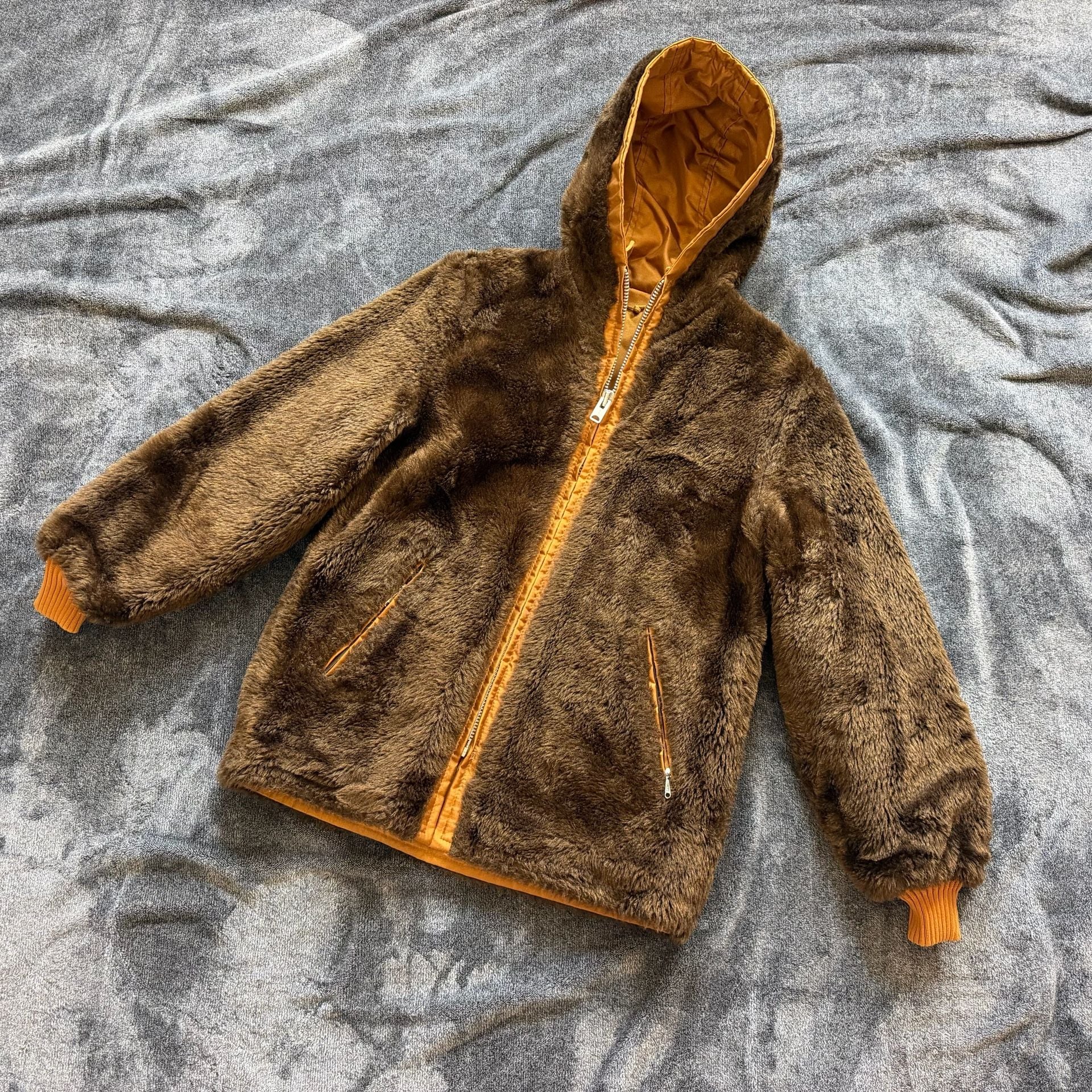 50s Reversible Pile Grizzly Hooded Work Jacket Talon - M 2
