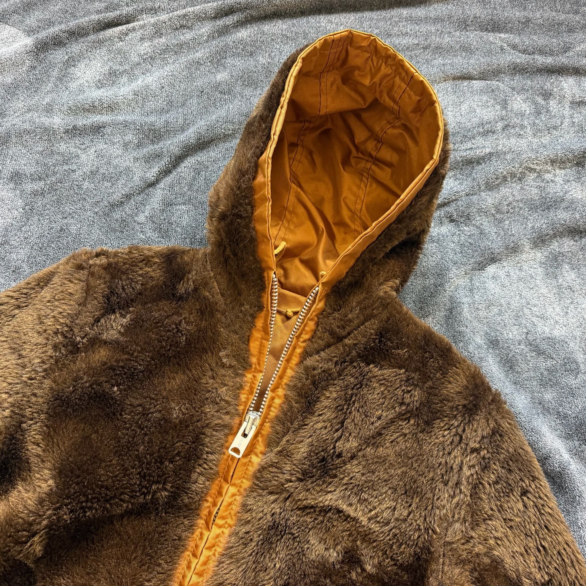 50s Reversible Pile Grizzly Hooded Work Jacket Talon - M 5