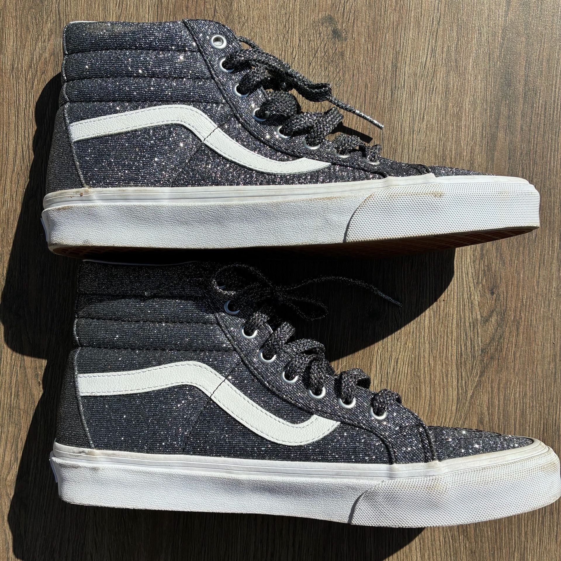 Vans Sk8-Hi Black Silver Glitter Metallic High Top Sneakers Women’s 10 Men’s 8.5 7