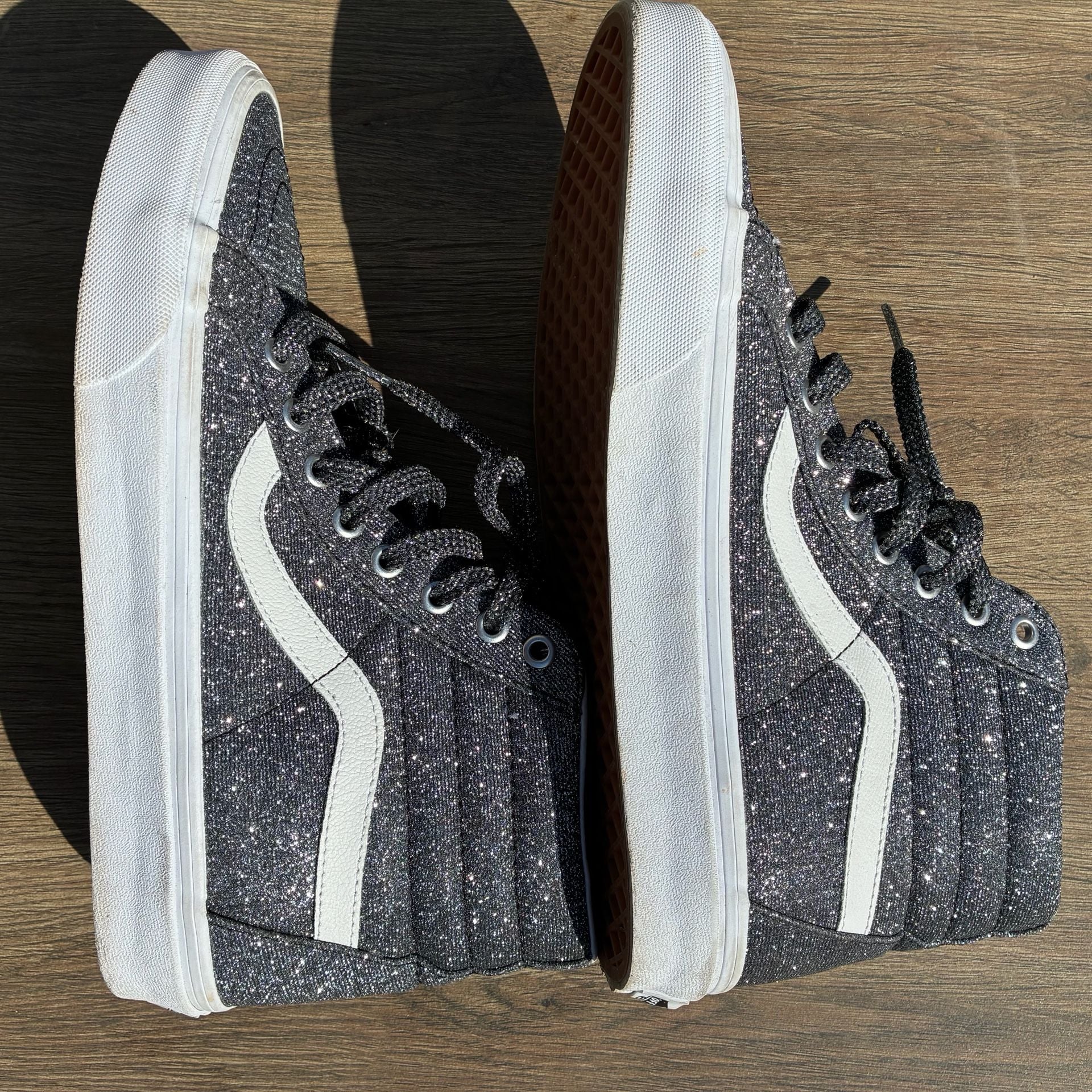 Vans Sk8-Hi Black Silver Glitter Metallic High Top Sneakers Women’s 10 Men’s 8.5 8