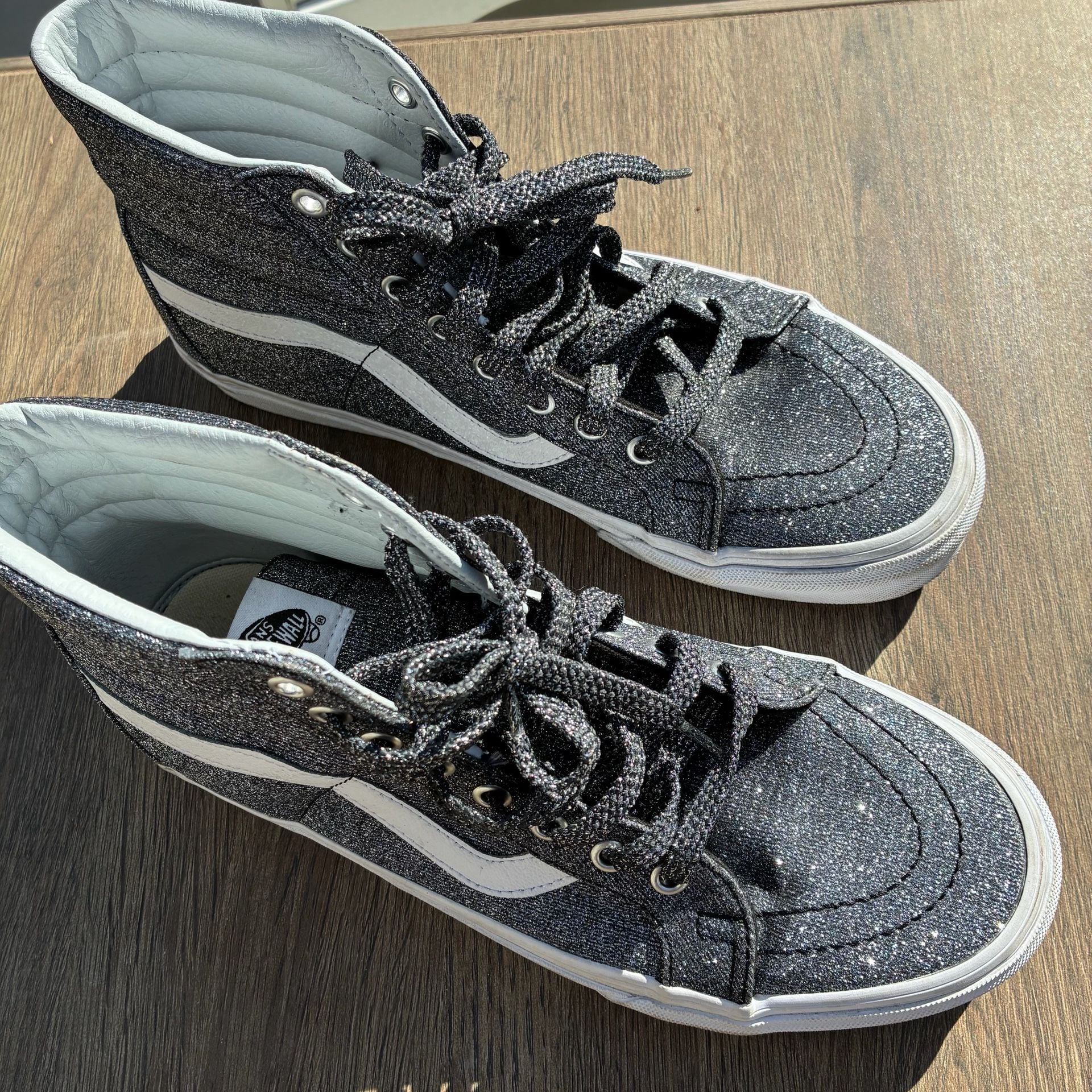 Vans Sk8-Hi Black Silver Glitter Metallic High Top Sneakers Women’s 10 Men’s 8.5 9