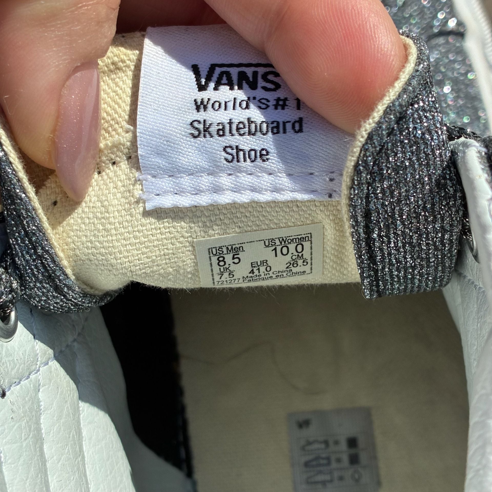 Vans Sk8-Hi Black Silver Glitter Metallic High Top Sneakers Women’s 10 Men’s 8.5 10