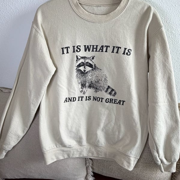 It Is What It Is And It Is Not Great Raccoon Meme Sweatshirt Beige S