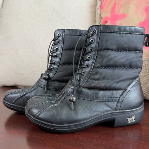 Alegria Stormy Duck Boots Size 37 Black Leather Winter Snow