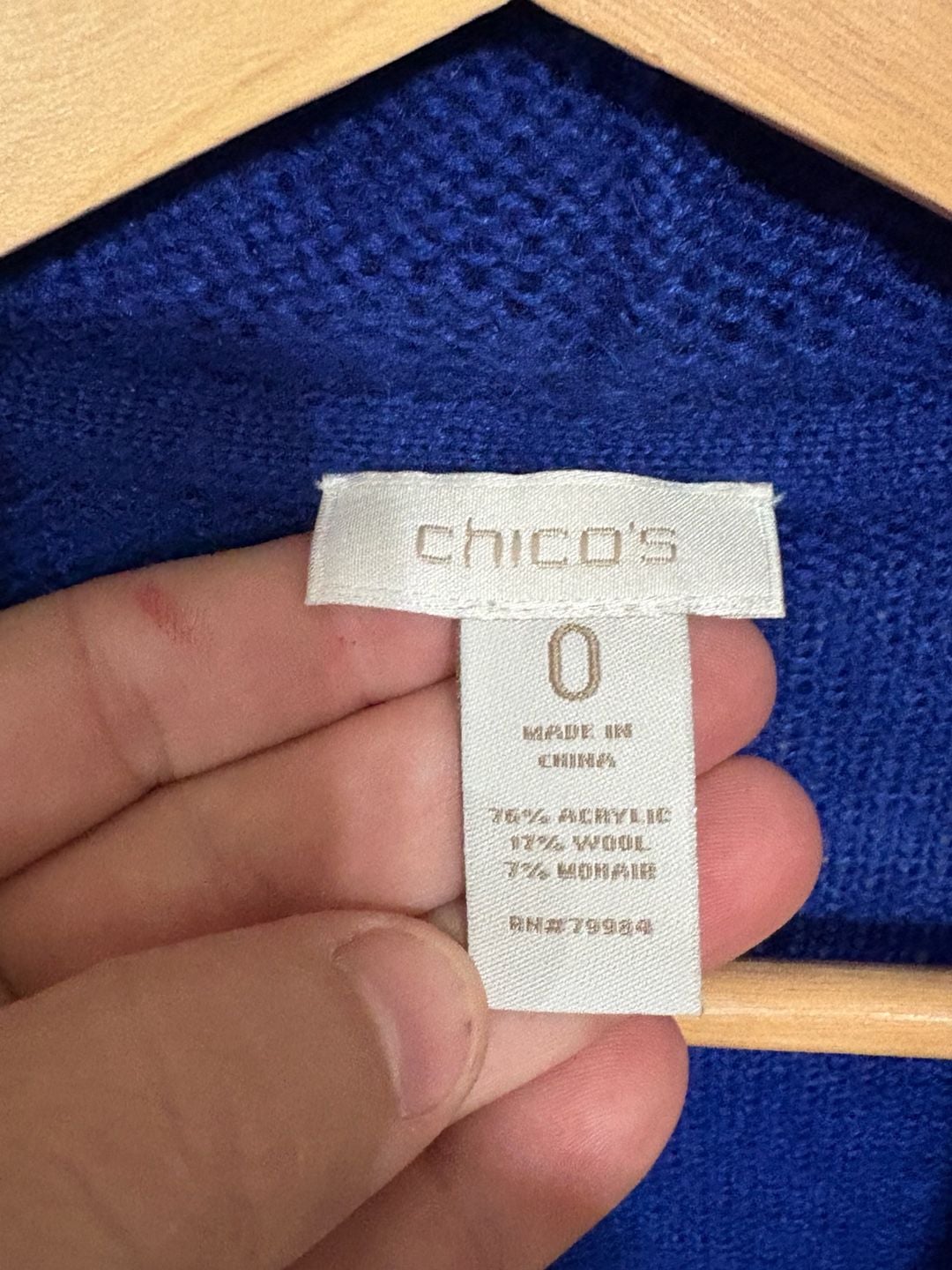 Chico's Open Front Waterfall Cardigan Size 0 Blue Wool Blend 6
