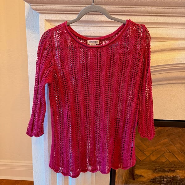 St. John's Bay Open Knit Sweater Size M Pink Scoop Neck