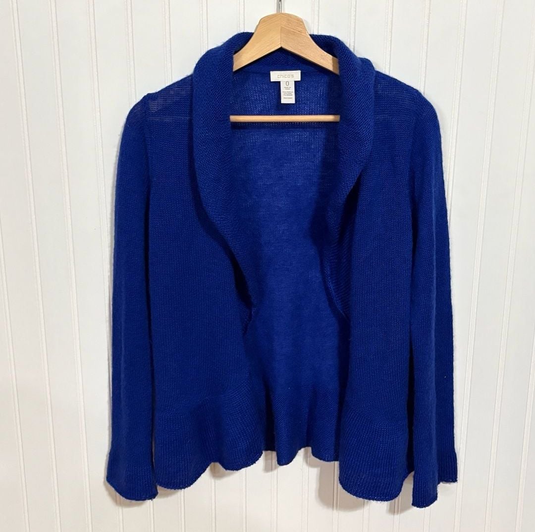 Chico's Open Front Waterfall Cardigan Size 0 Blue Wool Blend 2