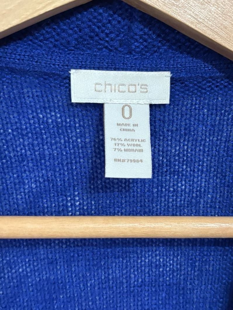 Chico's Open Front Waterfall Cardigan Size 0 Blue Wool Blend 3