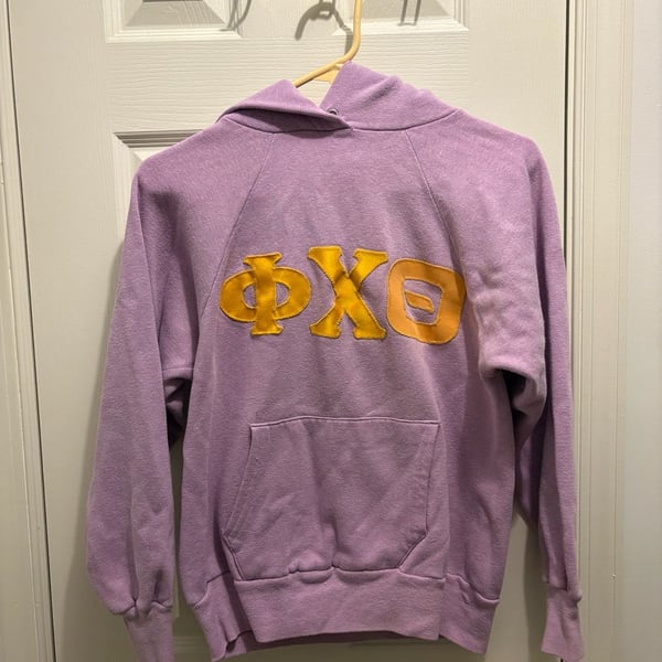 Phi Chi Theta Hoodie Purple Chenille Letters