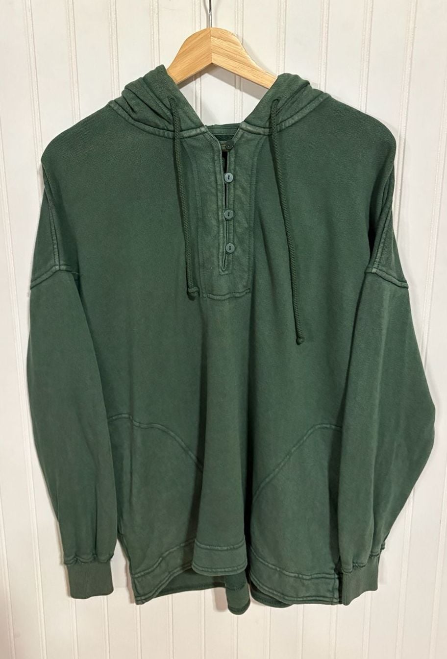 Aerie Henley Hoodie Size XS Green Cotton Slouchy Pullover 2