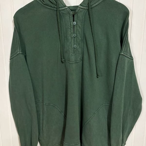 Aerie Henley Hoodie Size XS Green Cotton Slouchy Pullover