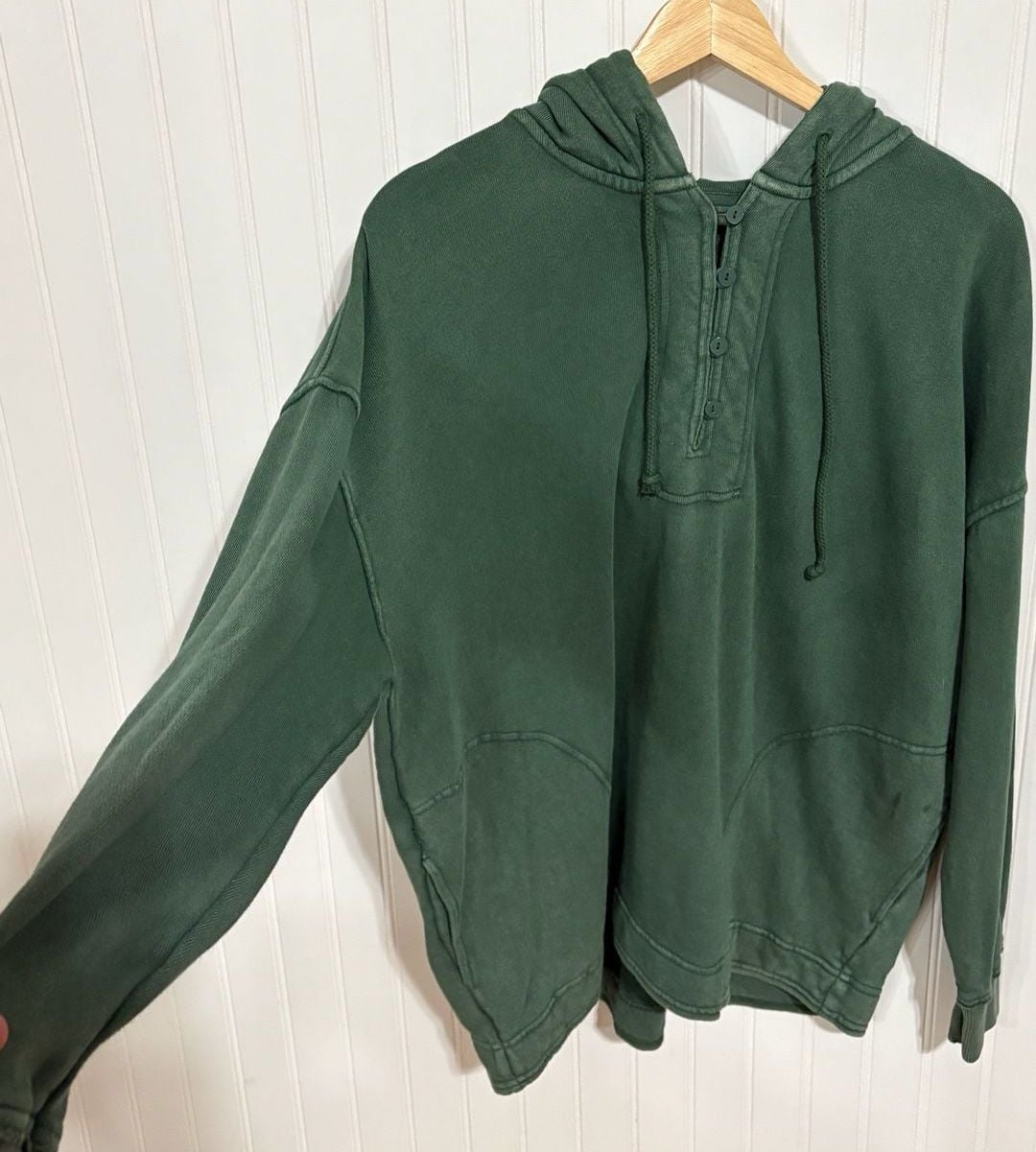 Aerie Henley Hoodie Size XS Green Cotton Slouchy Pullover 3