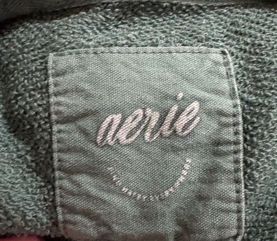 Aerie Henley Hoodie Size XS Green Cotton Slouchy Pullover 7