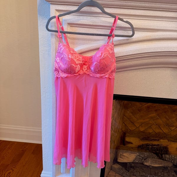 Delicates Pink Lace Babydoll Slip Chemise Size XL/XG