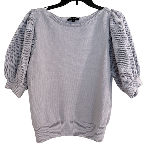 Ann Taylor Puff Sleeve Textured Knit Sweater Light Blue Gray XL