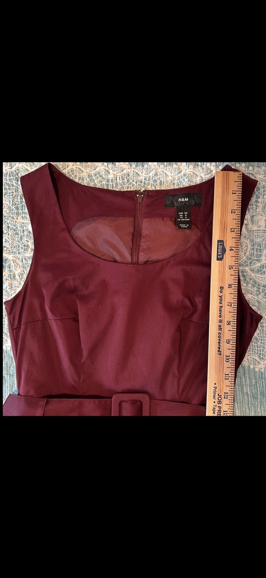 H&M Sleeveless Belted Dress Size 4 Burgundy 7
