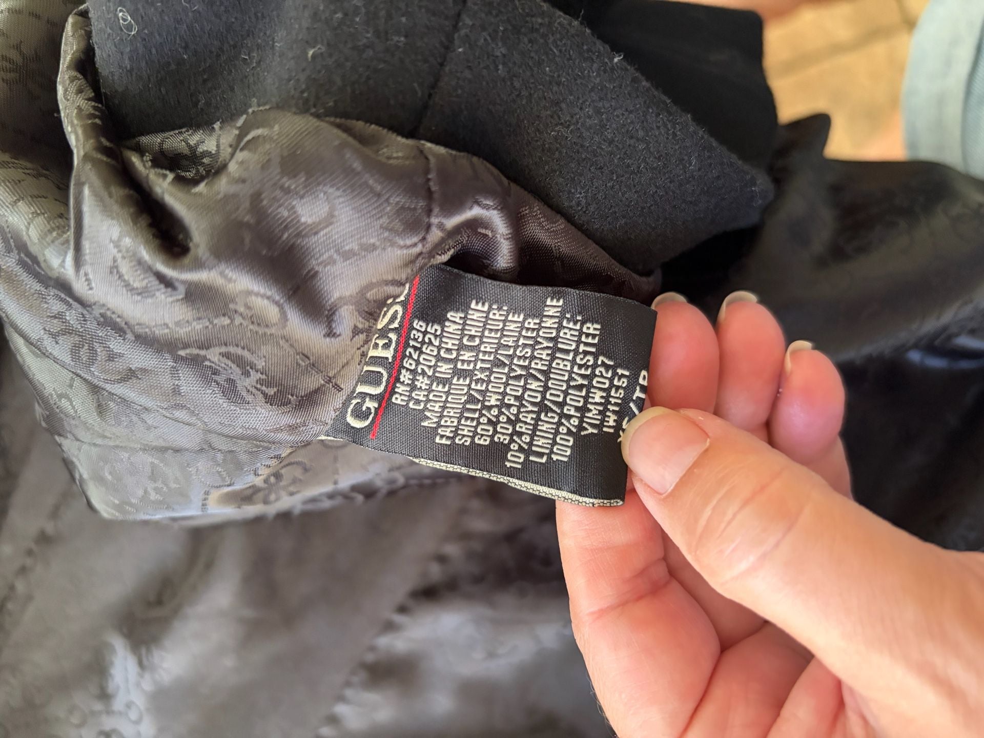 Guess Jeans Wool Blend Coat Size XS Black 7