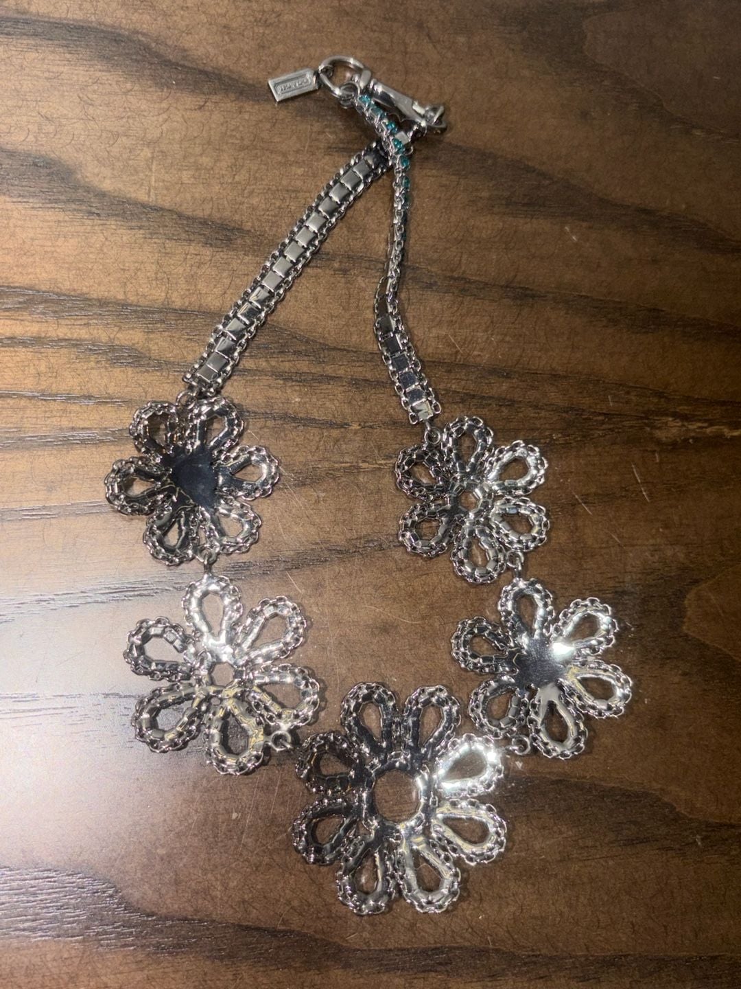 Coach Blue Crystal Flower Necklace Silver Plated 5