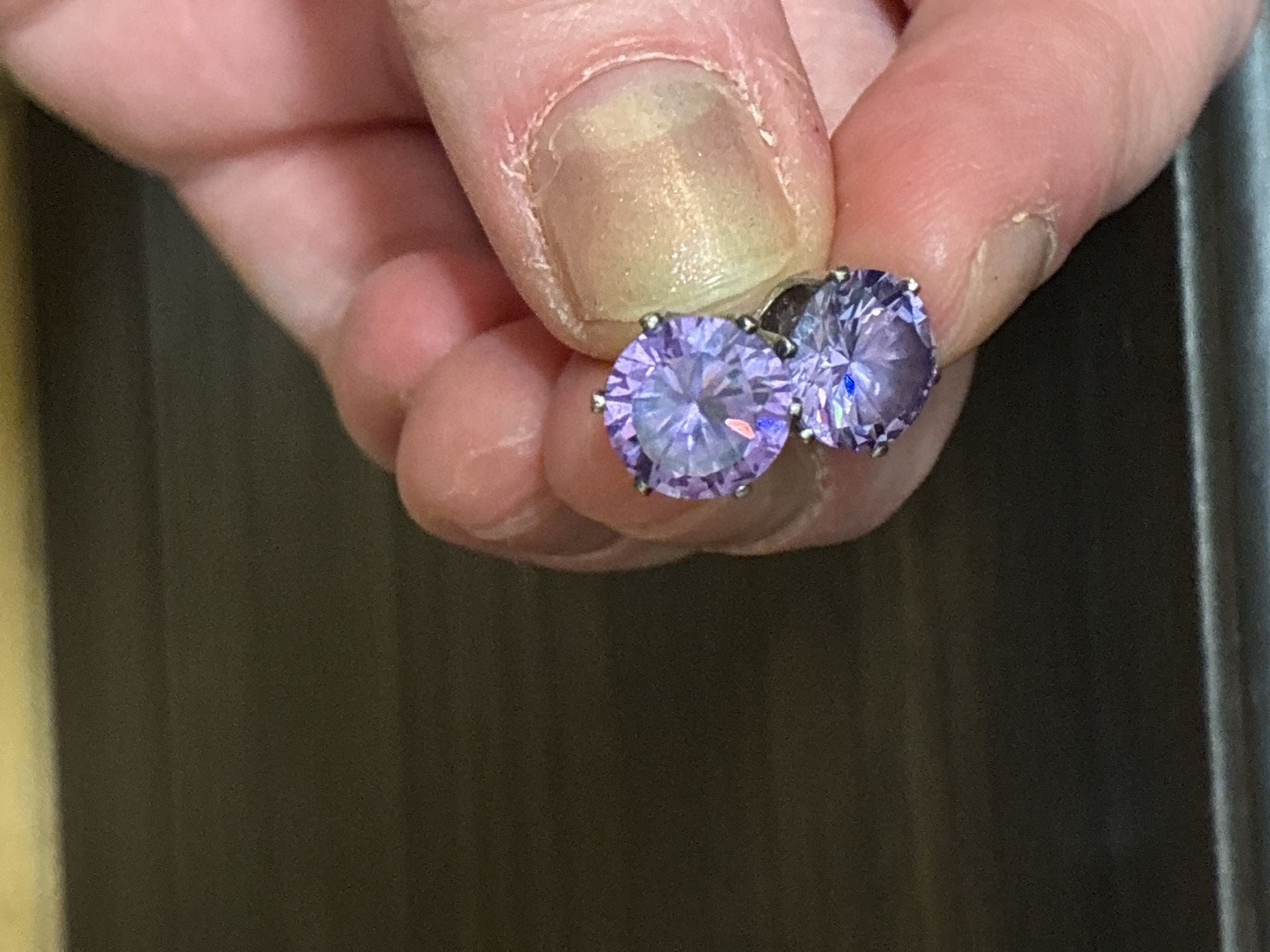 Lavender CZ Prong Set Round Solitaire Stud Earrings Silver 4