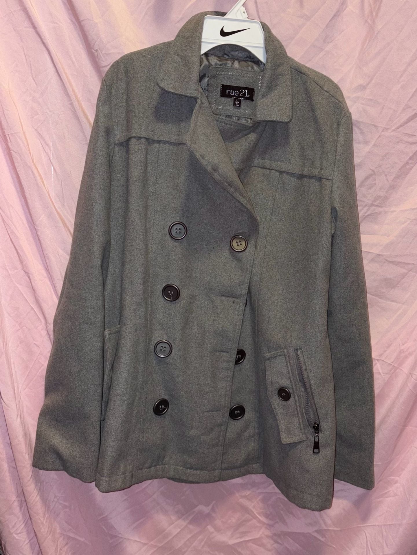 Rue21 Pea Coat Size L Gray Double Breasted Jacket 2