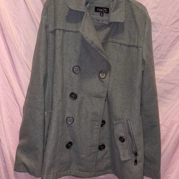 Rue21 Pea Coat Size L Gray Double Breasted Jacket
