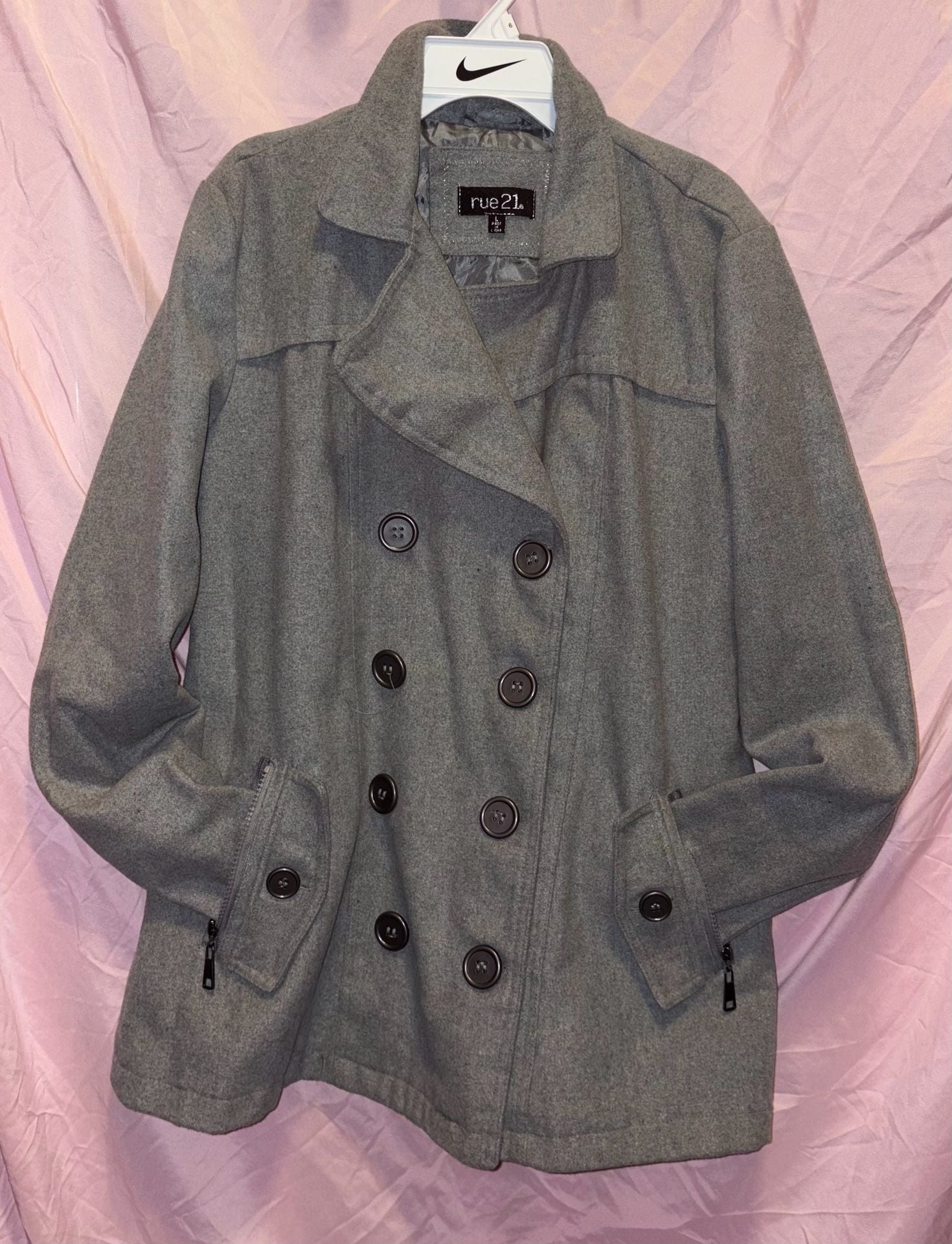 Rue21 Pea Coat Size L Gray Double Breasted Jacket 3