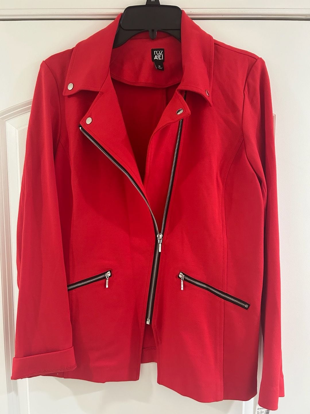 Roz & Ali Moto Jacket Size M Red Zip Pockets 2