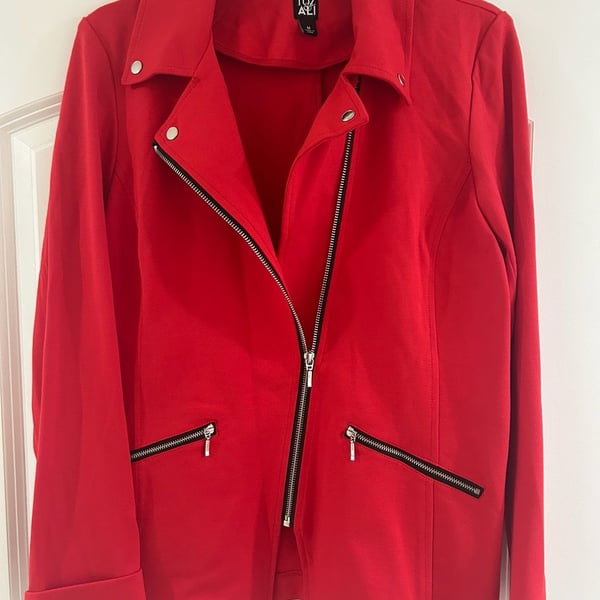 Roz & Ali Moto Jacket Size M Red Zip Pockets