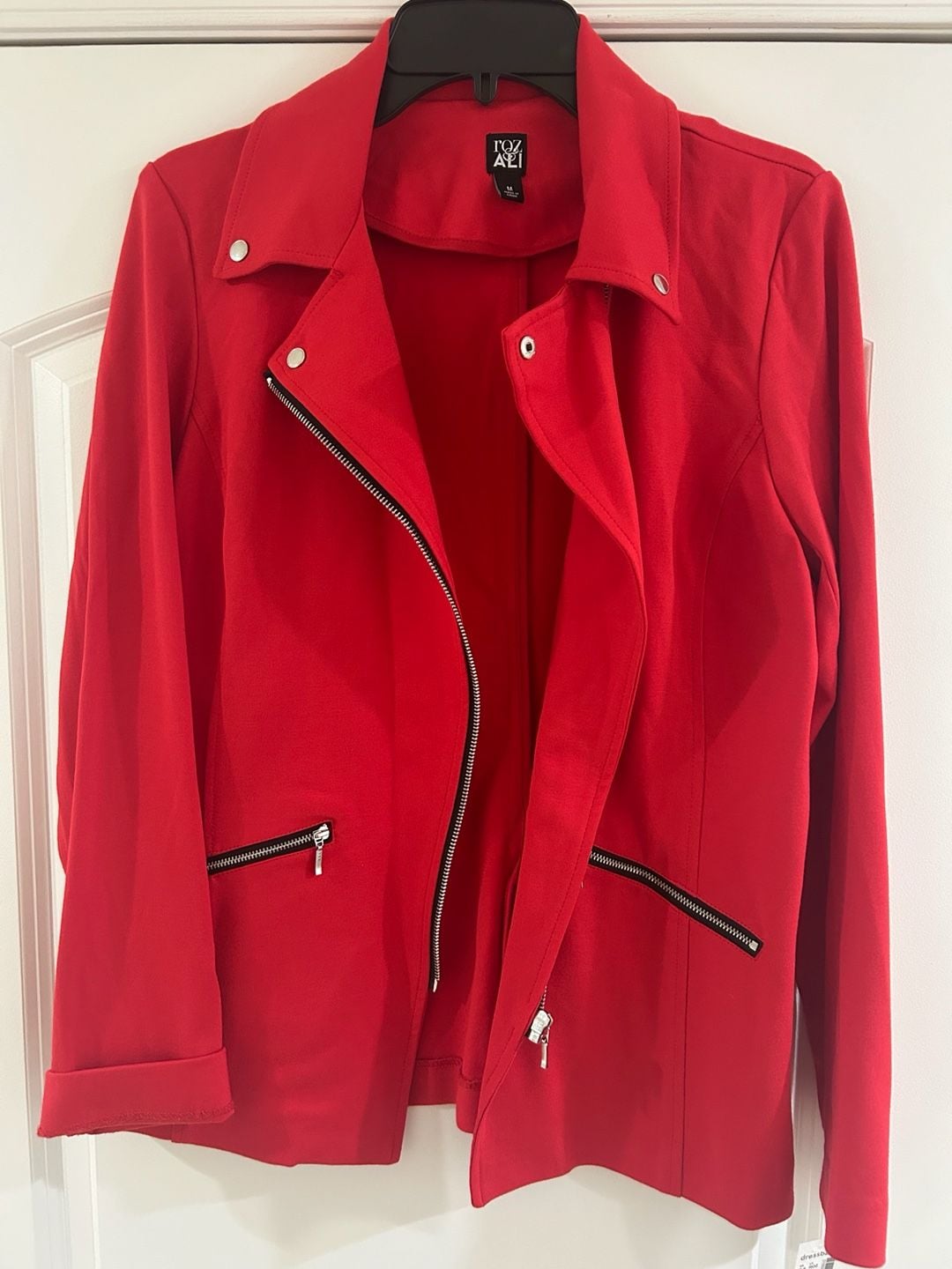 Roz & Ali Moto Jacket Size M Red Zip Pockets 3