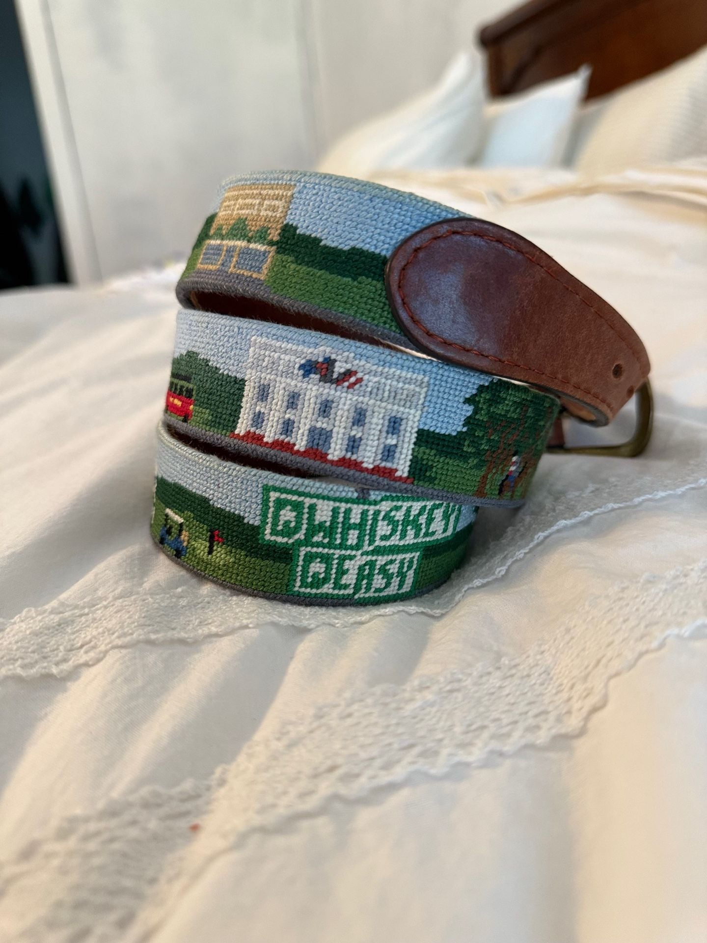 SMATHERS & BRANSON Aiken Scene Needlepoint Belt size 40 2