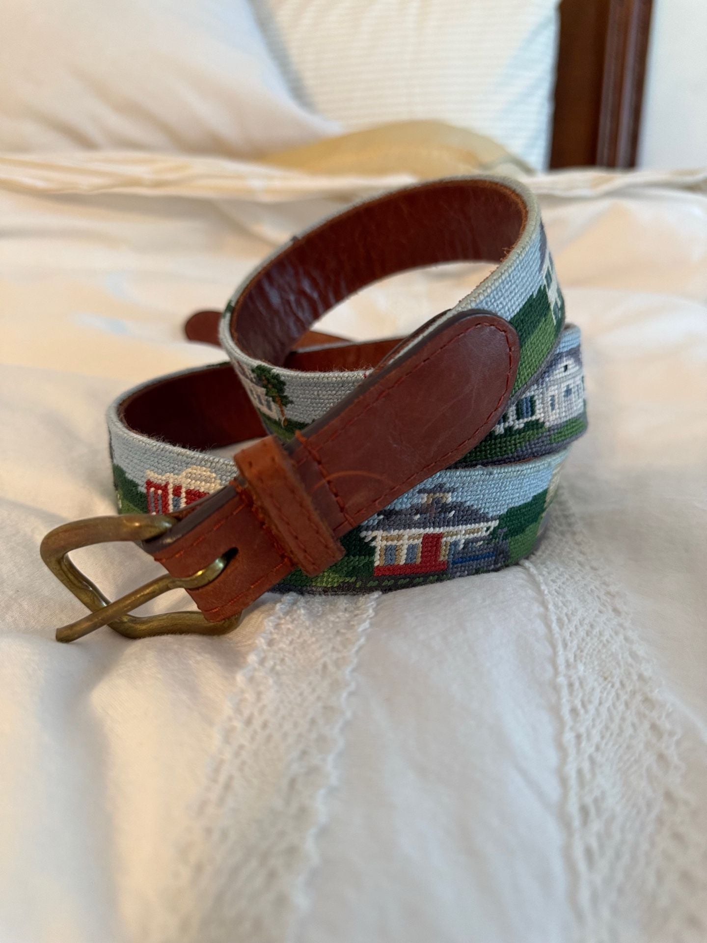 SMATHERS & BRANSON Aiken Scene Needlepoint Belt size 40 4
