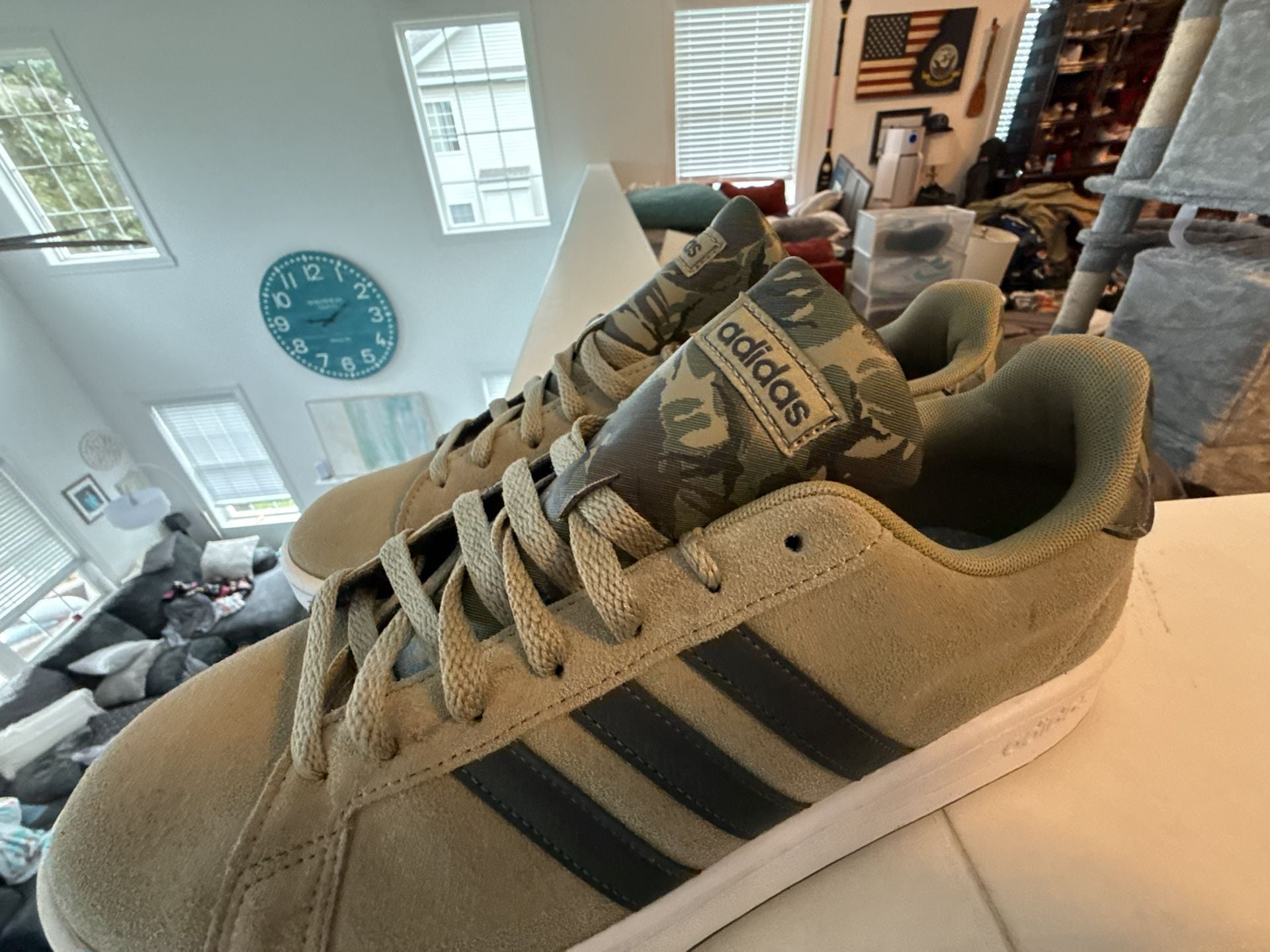 Adidas Grand Court Size 11.5 Orbit Green Carbon Cloud White Camo 9