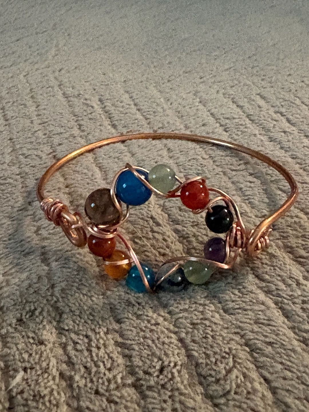 Handmade Copper Wire Wrapped Gemstone Chakra Bangle Bracelet 2