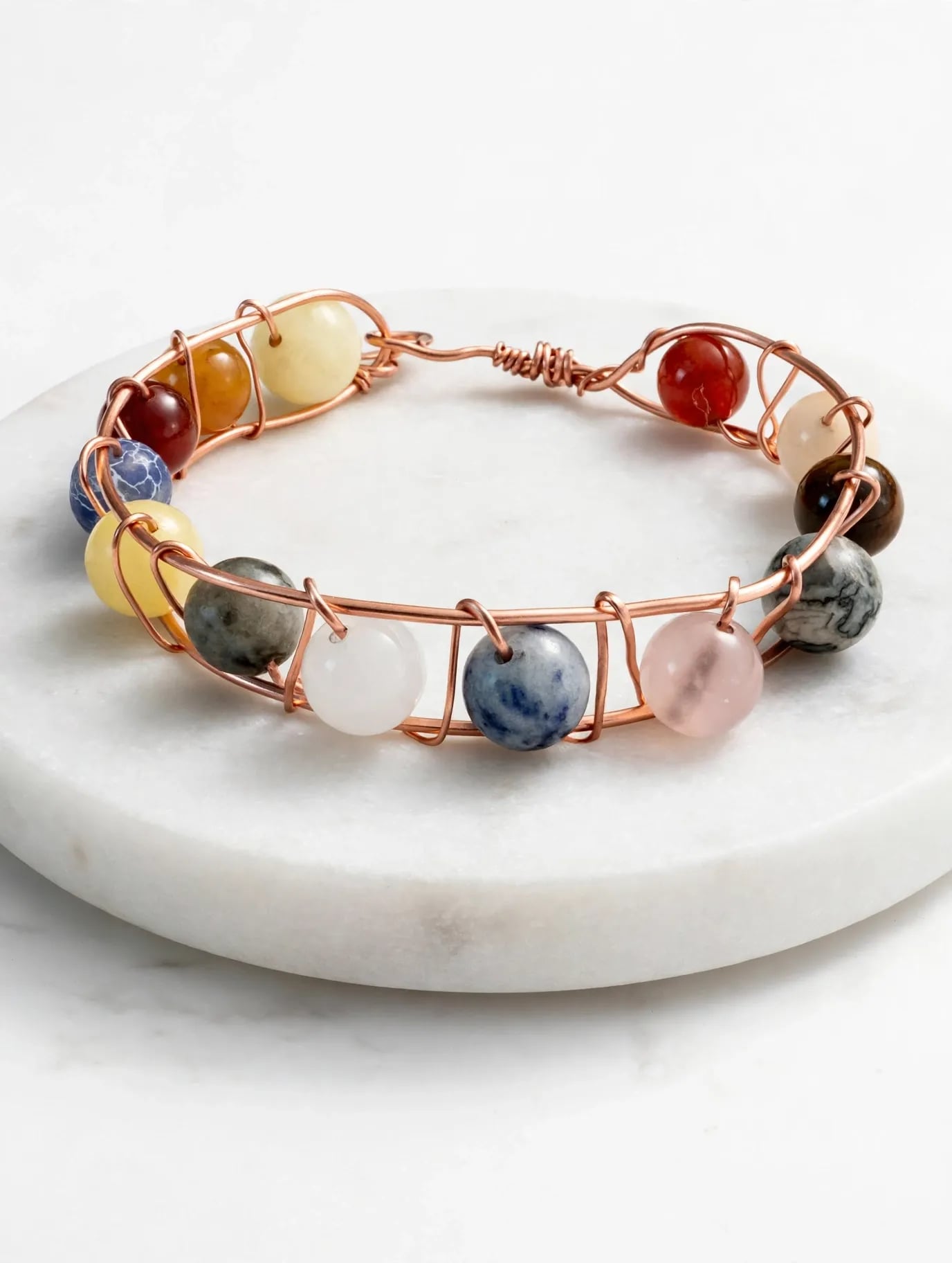 Handmade Copper Wire Wrapped Gemstone Chakra Bangle Bracelet 3