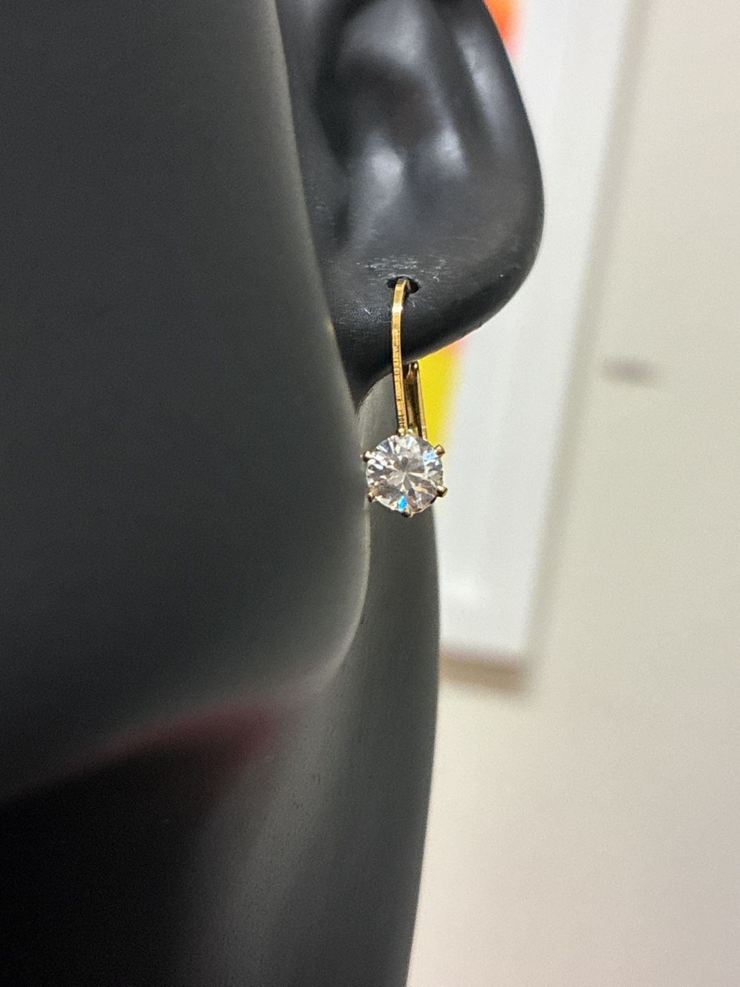 14K Yellow Gold Solitaire Leverback Diamond Earrings 2