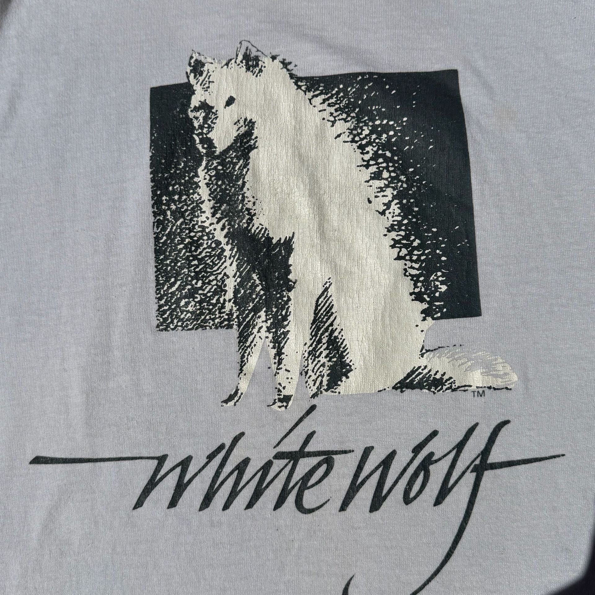 Vintage White Wolf Graphic T-Shirt Grey Wildlife Nature XL 3