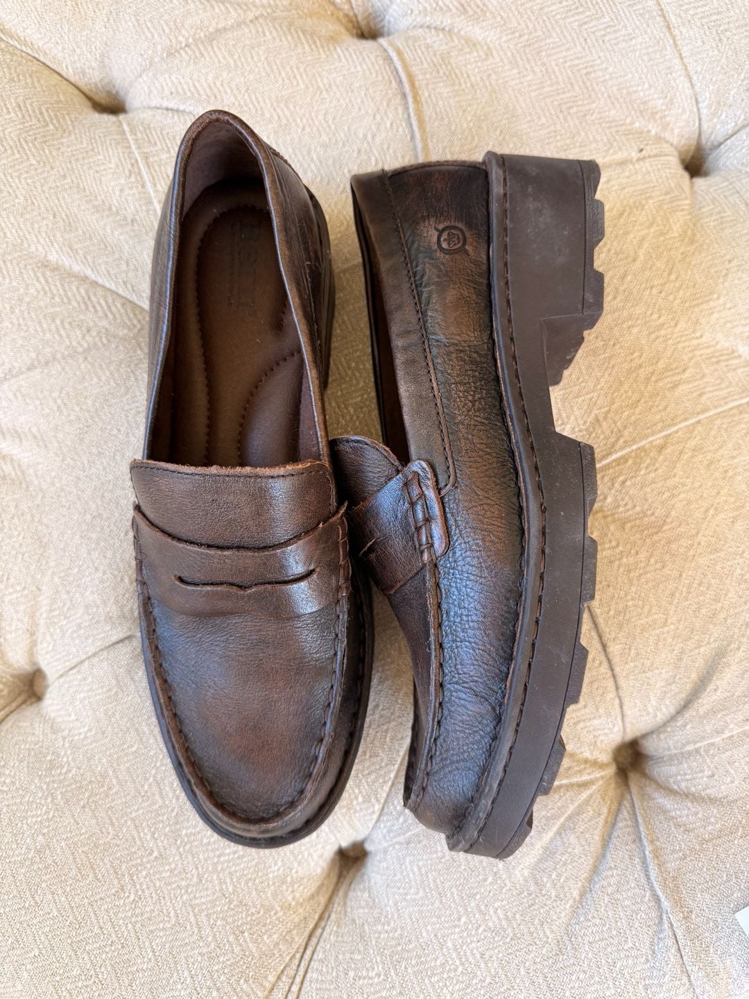 Born women’s Carrera Penny Loafer platform heel Brown Leather 2