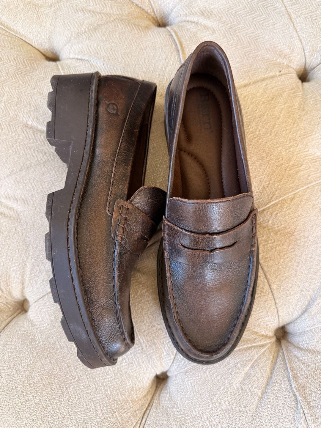 Born women’s Carrera Penny Loafer platform heel Brown Leather 3
