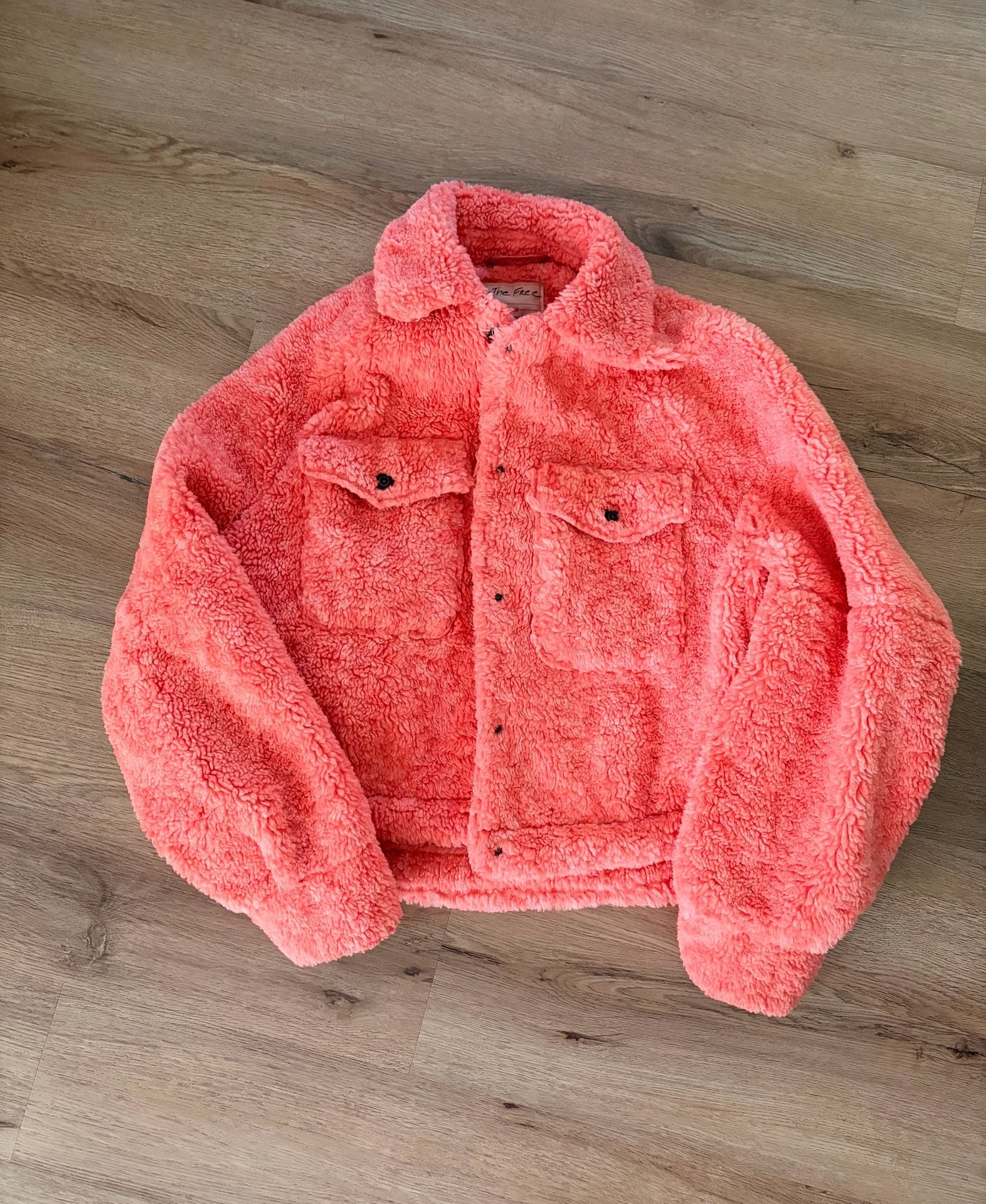 Free People Teddy Swing Jacket Melon Coral Faux Fur 3