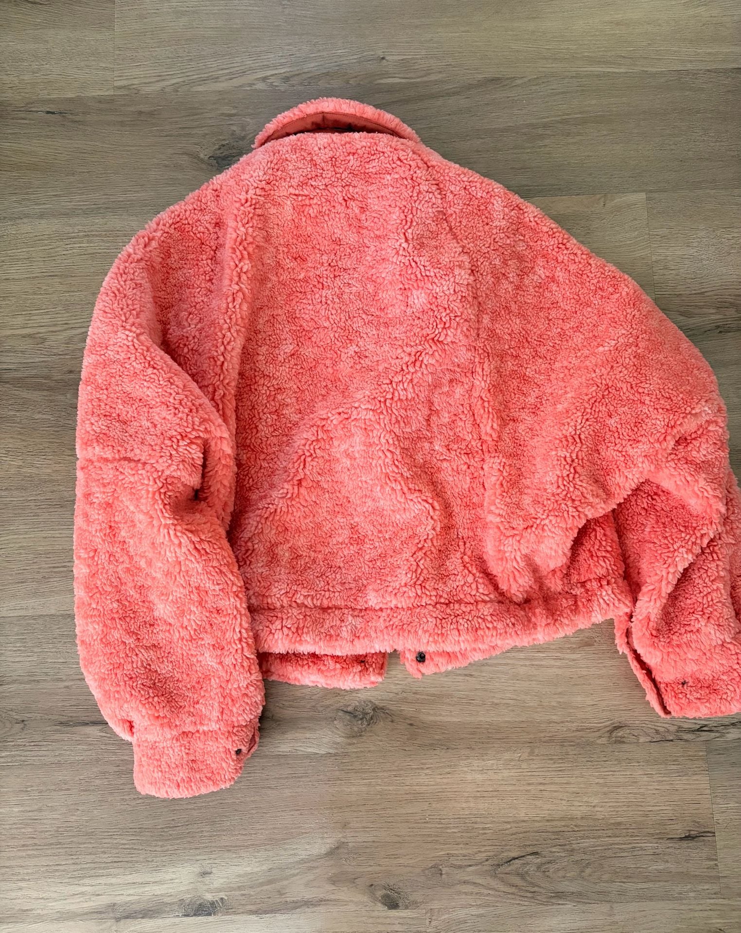 Free People Teddy Swing Jacket Melon Coral Faux Fur 9