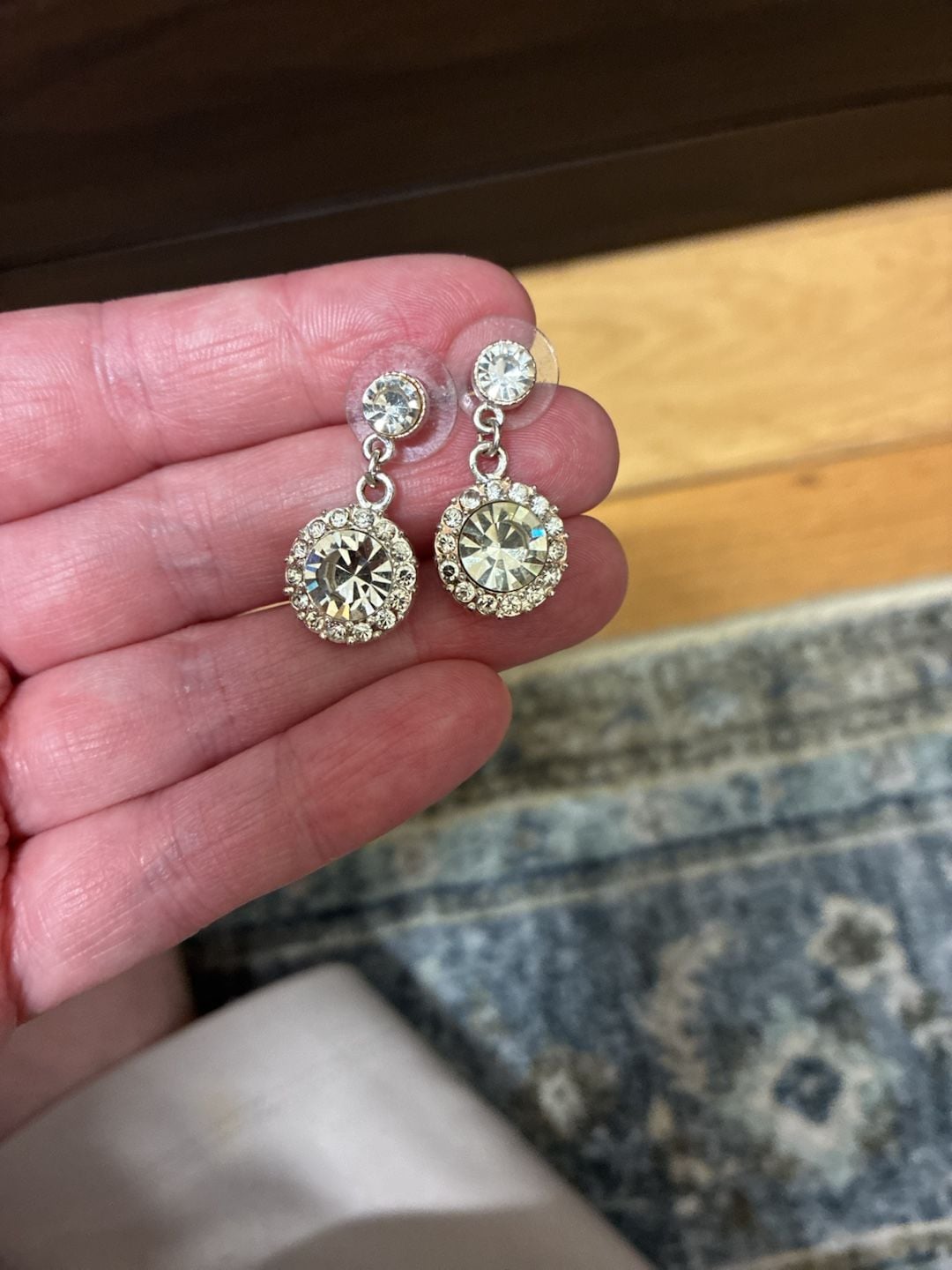 Unbranded Crystal Halo Dangle Earrings Silver-Tone Rhinestone Drop 4