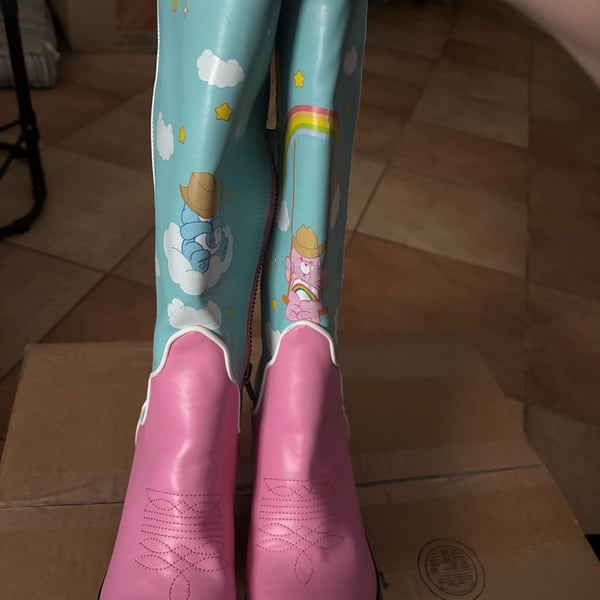 Care Bears x Dolls Kill Rainbow Roundup Cowboy Boots Blue Pink