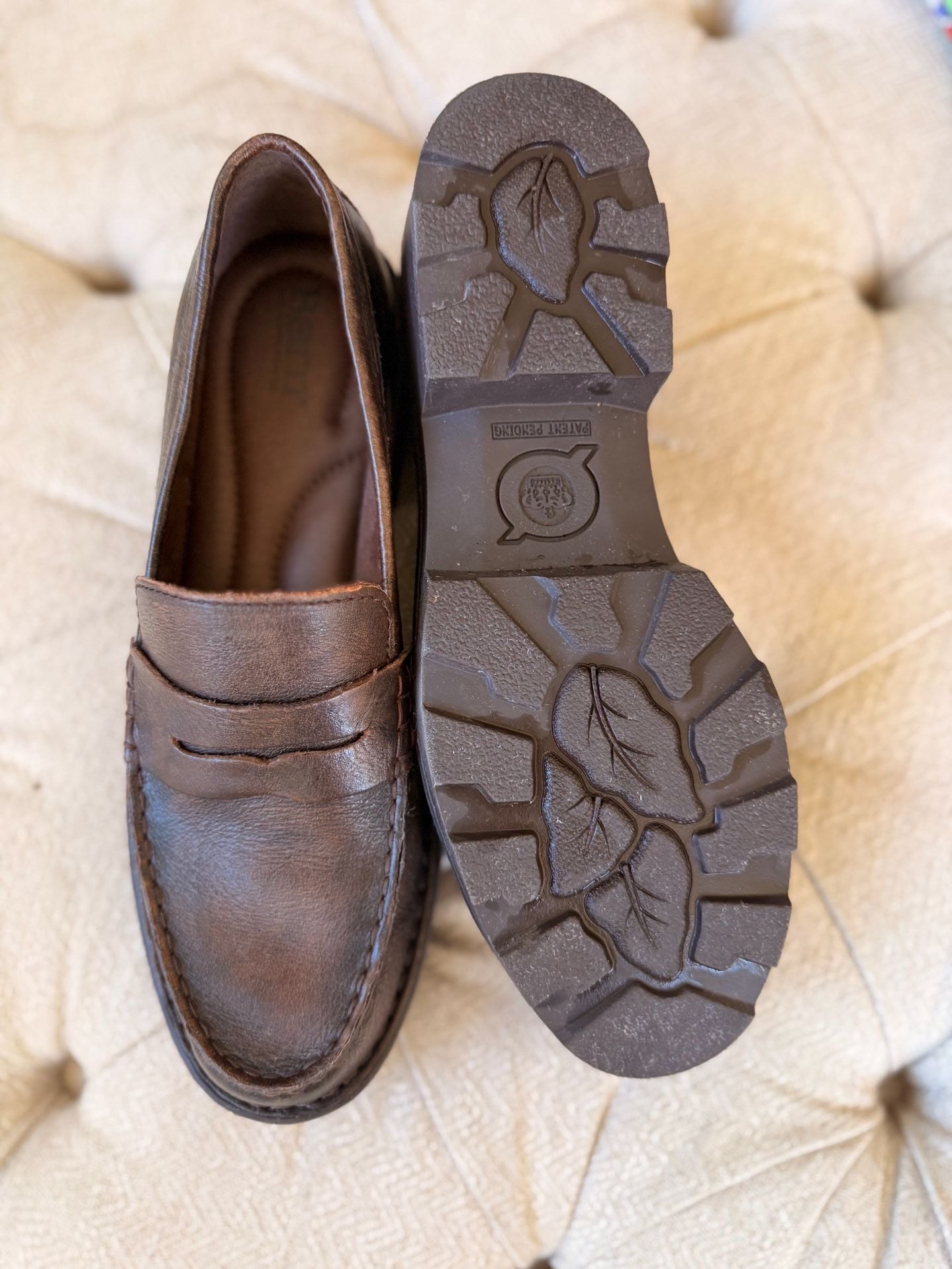 Born women’s Carrera Penny Loafer platform heel Brown Leather 6