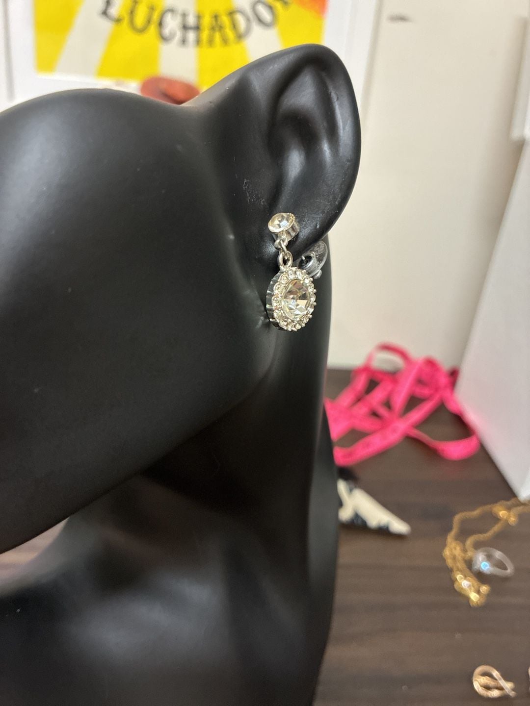 Unbranded Crystal Halo Dangle Earrings Silver-Tone Rhinestone Drop 2