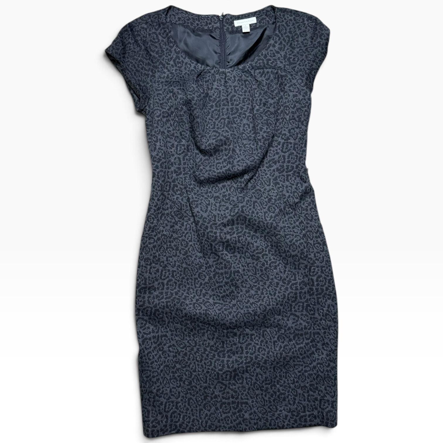 Charter Club Womens Size 4 Gray Leopard Animal Print Sheath Dress Cap Sleeve 2
