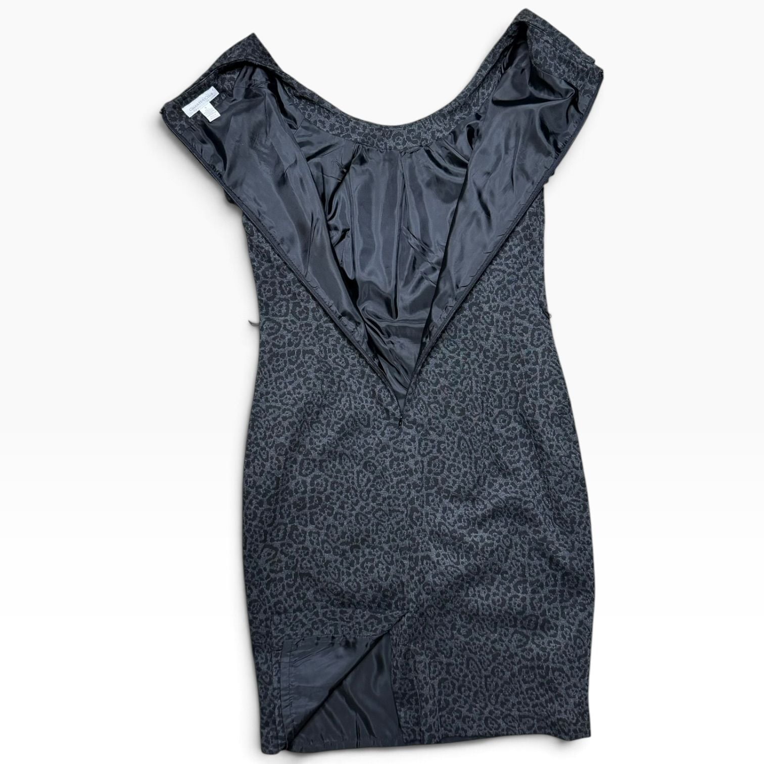 Charter Club Womens Size 4 Gray Leopard Animal Print Sheath Dress Cap Sleeve 4