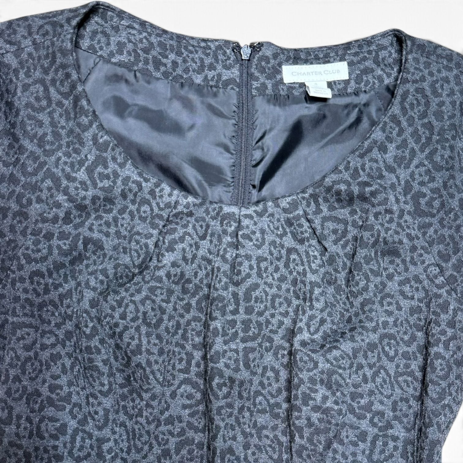Charter Club Womens Size 4 Gray Leopard Animal Print Sheath Dress Cap Sleeve 5