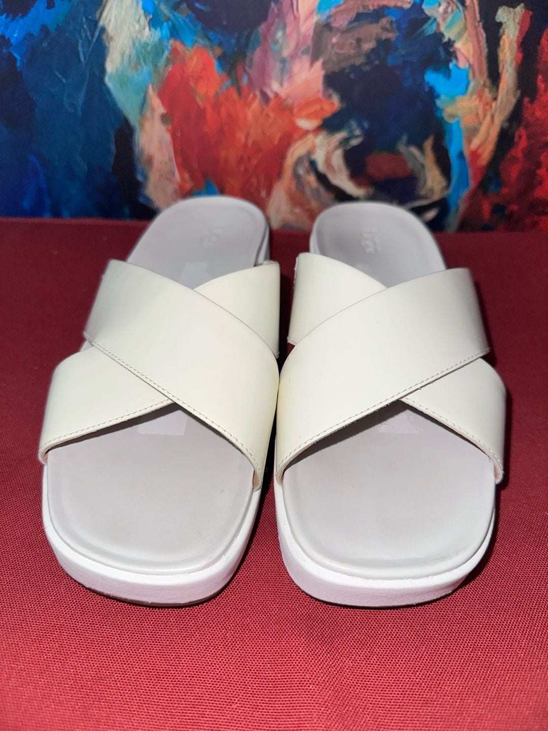 No 43 Ugg Cross Strap Platform Slide Sandals White Leather 2