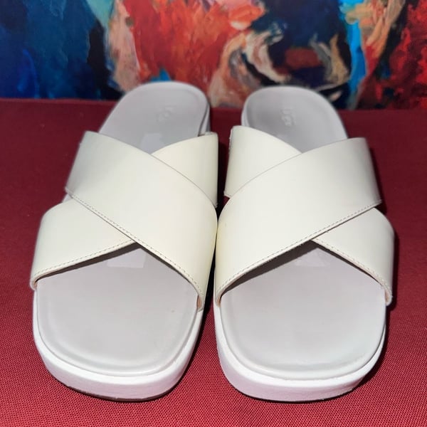 No 43 Ugg Cross Strap Platform Slide Sandals White Leather