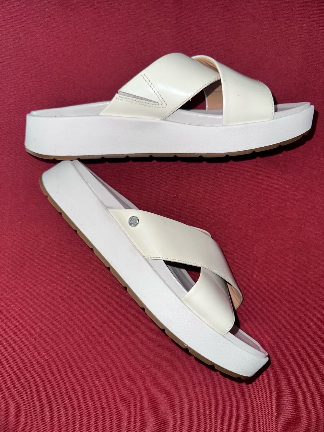 No 43 Ugg Cross Strap Platform Slide Sandals White Leather 3